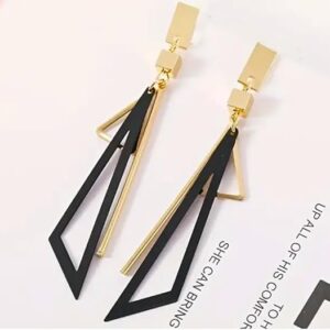 Oorbelle Triangle Hollow Black Hanging Earrings – 10K Gold Plated