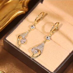 Oorbelle 3D Full Rhinestone Golden Dangle Earrings – Luxury Wedding & Party