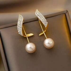 Oorbelle Gold-Plated Dangle Earrings with Imitation Pearl & Rhinestones