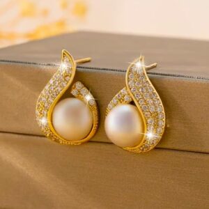 Oorbelle Luxury Teardrop Rhinestone & Pearl Stud Earrings for Women