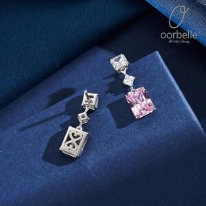 Oorbelle 925 Sterling Silver Drop Earrings – Clear & Pink CZ Stones