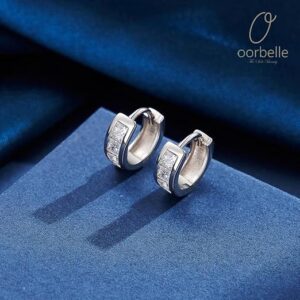 Oorbelle 925 Sterling Silver CZ Huggie Earrings – Rhodium Plated, Hypoallergenic